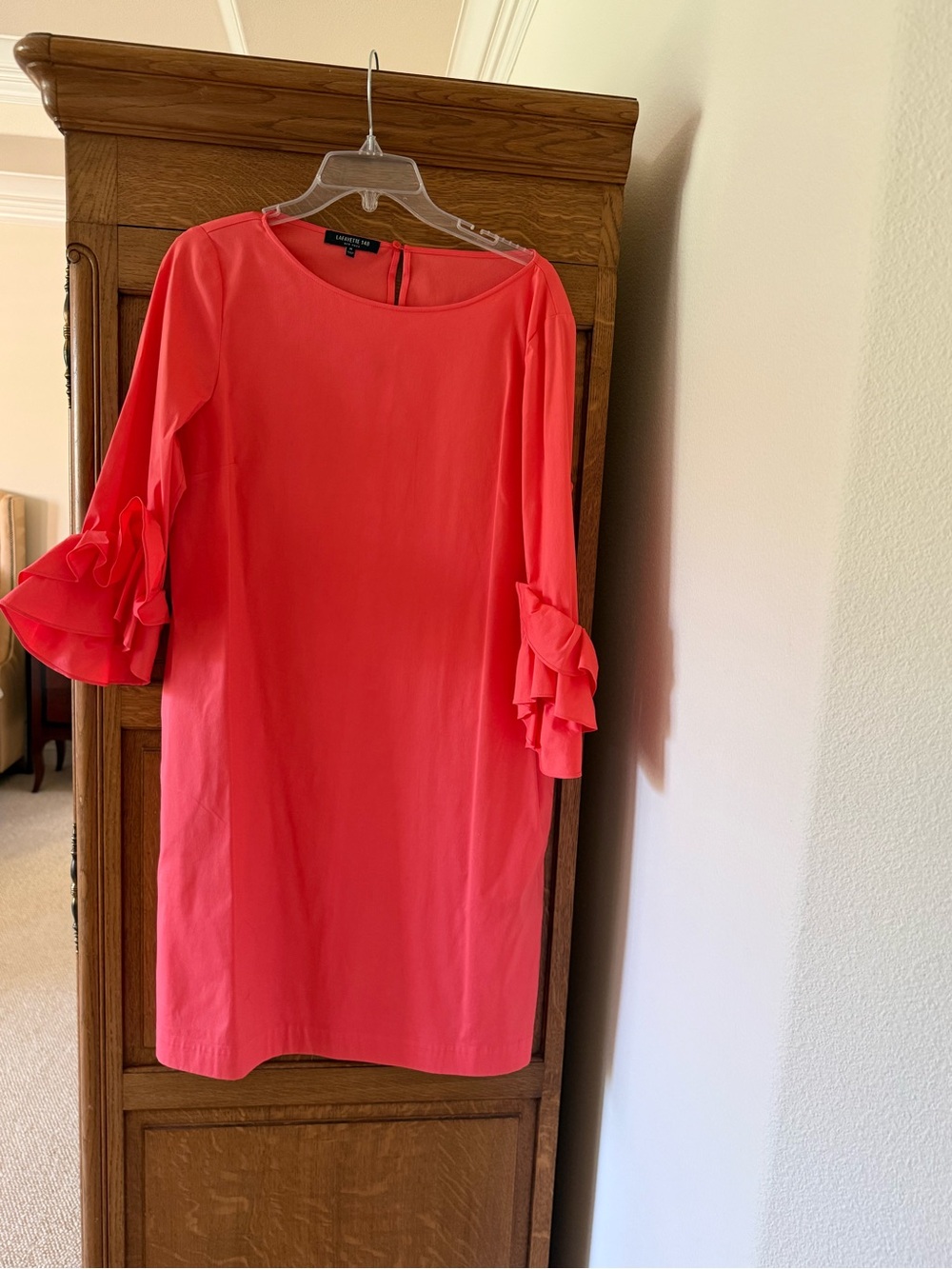 Lafayette 148 New York Coral Ruffle-Sleeve Shift Dress